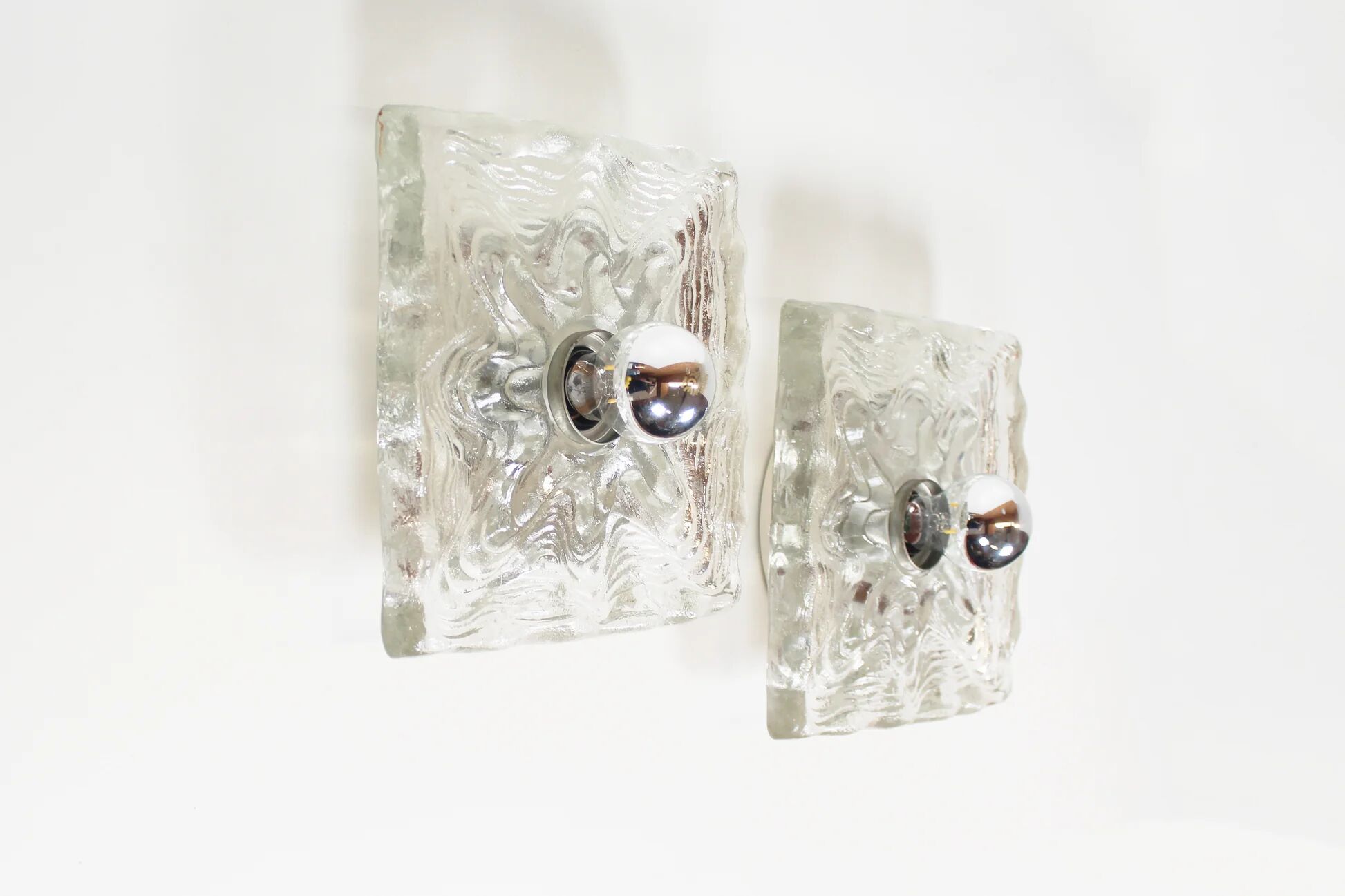 Large 1970s set of 'ice glass' wall lamps by Peill & Putzler