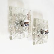 Large 1970s set of 'ice glass' wall lamps by Peill & Putzler