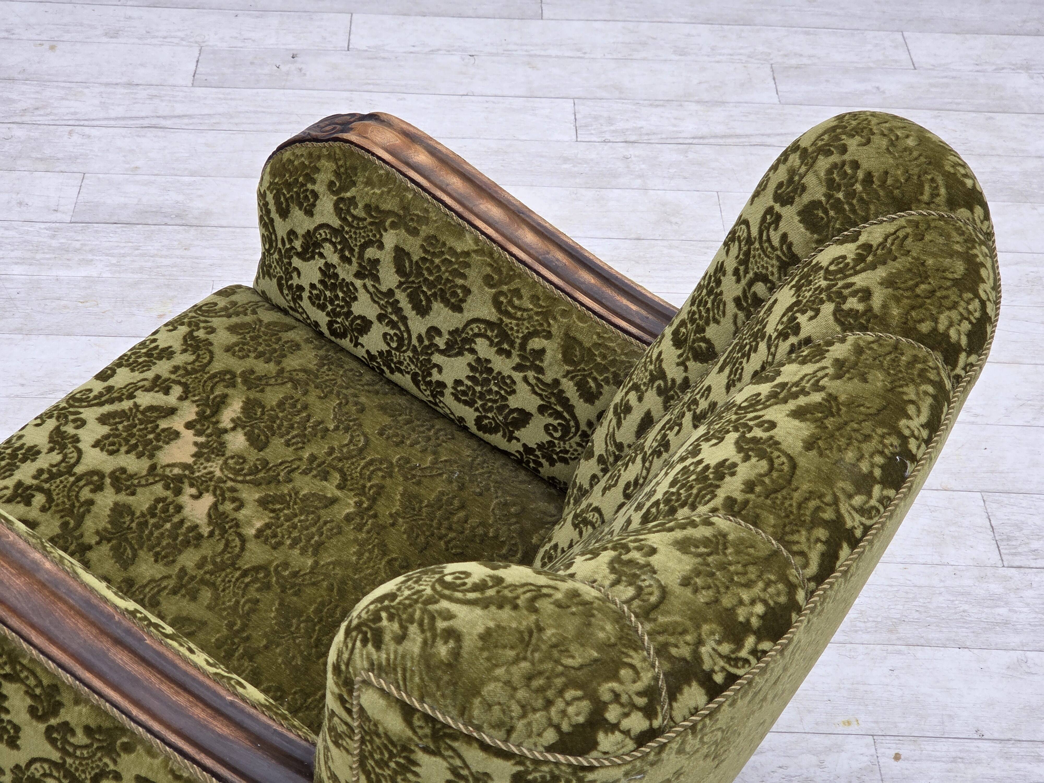 1950s, Danish relax chair, furniture velour, oak wood.