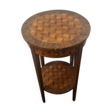 Table d’appoint / guéridon double plateau style Louis XVI en bois marqueté