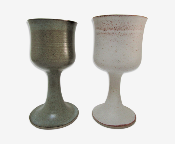 Deux verres à pied en céramique émaillée | Selency