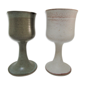 Two enamelled ceramic walking glasses