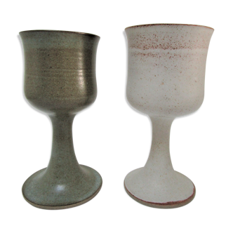 Two enamelled ceramic walking glasses