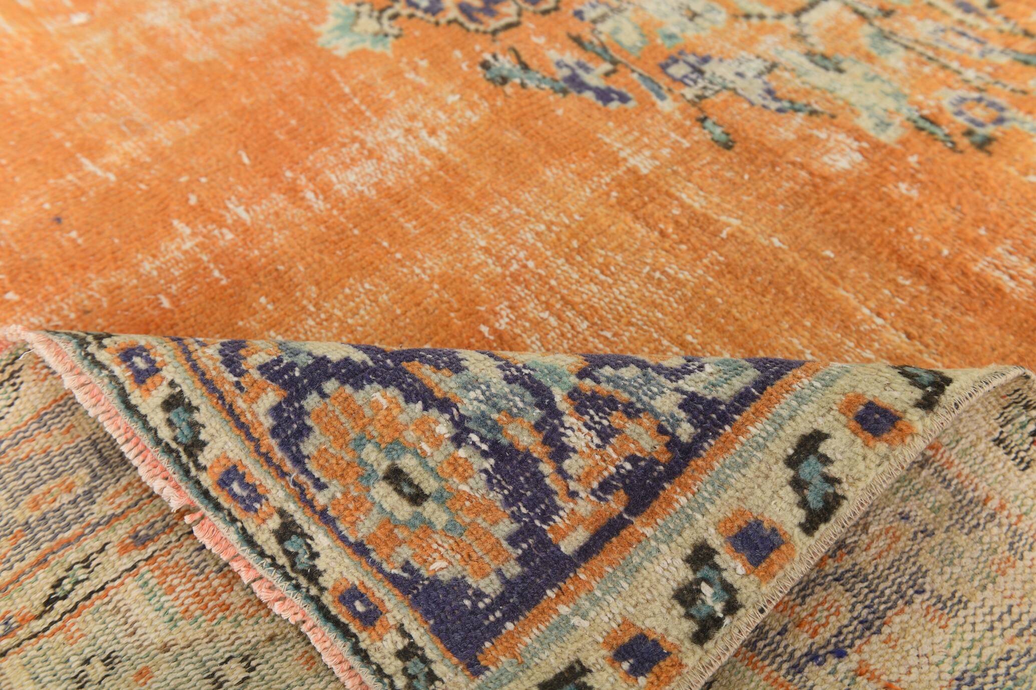 7x9 Orange & Cream Oriental Pattern Vintage Rug, 202x282Cm