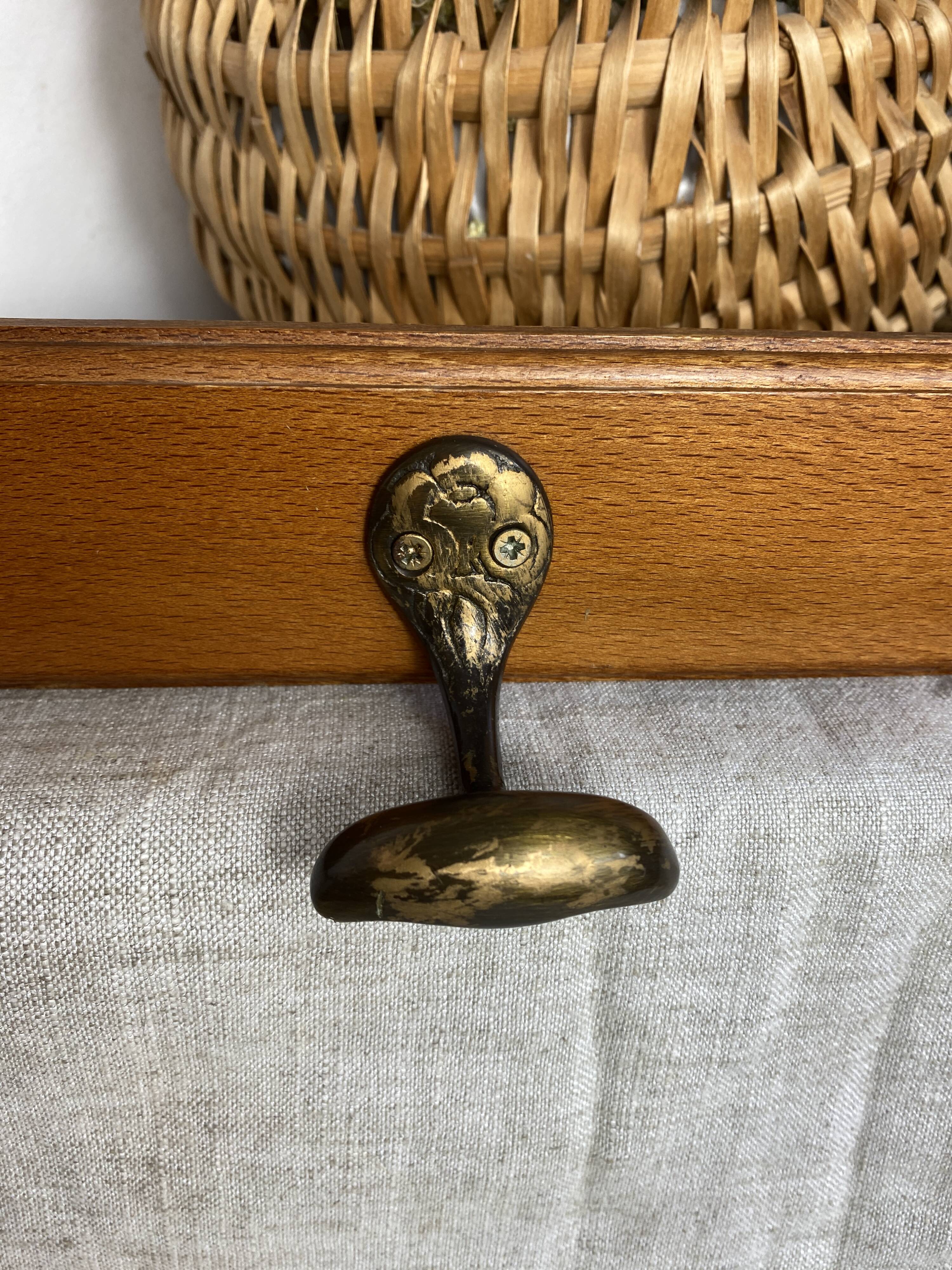 Oak and brass wall hook