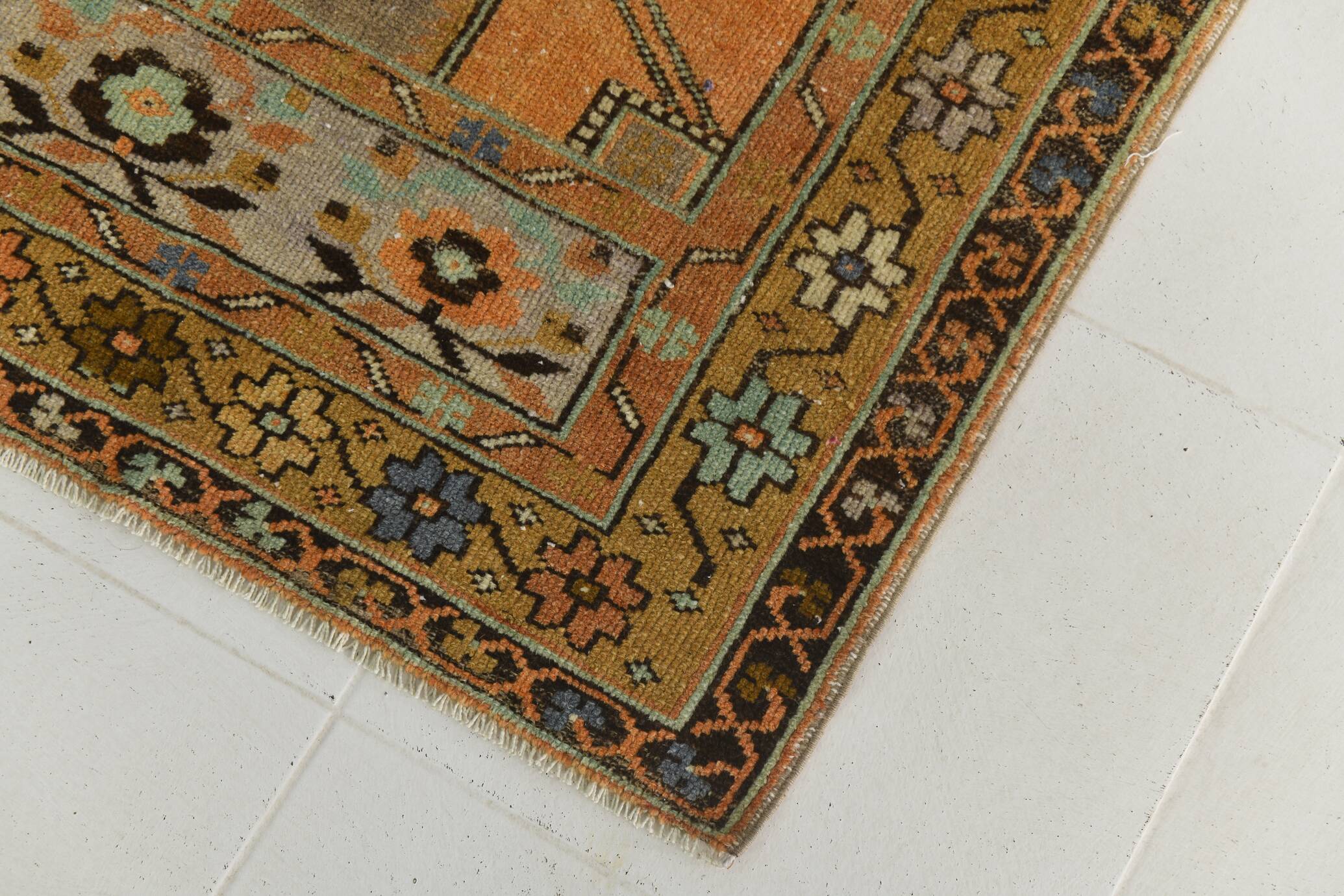 Tapis persan Brunt orange et vert, 105 x 290 cm