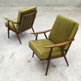 Paire de fauteuils boomerang velours vert par Antonin Suman pour Ton Bystrice " Thonet "