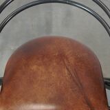 Set of 4 1970s design dining chairs with leather seats and metal frame