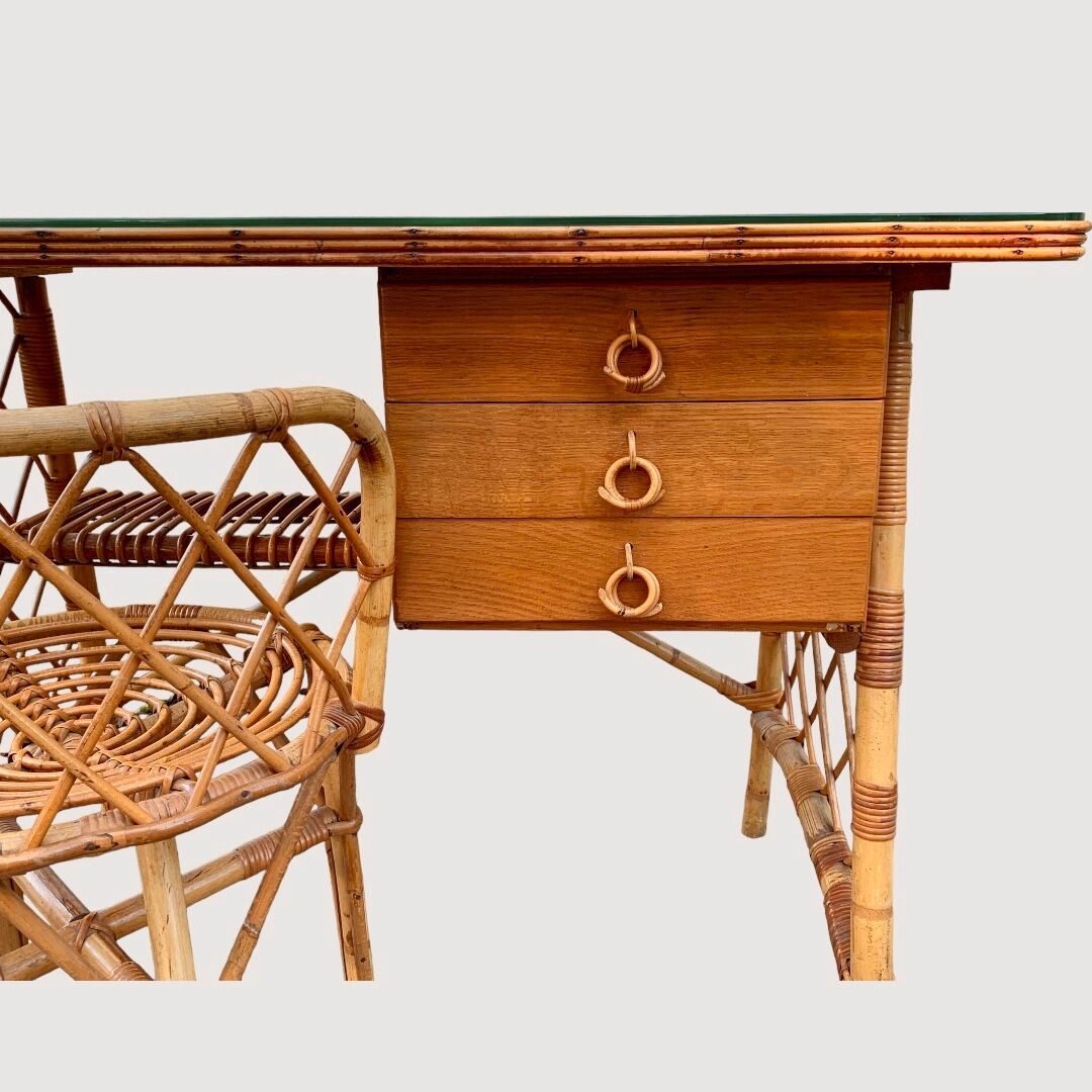 Rattan desk and chair 1960