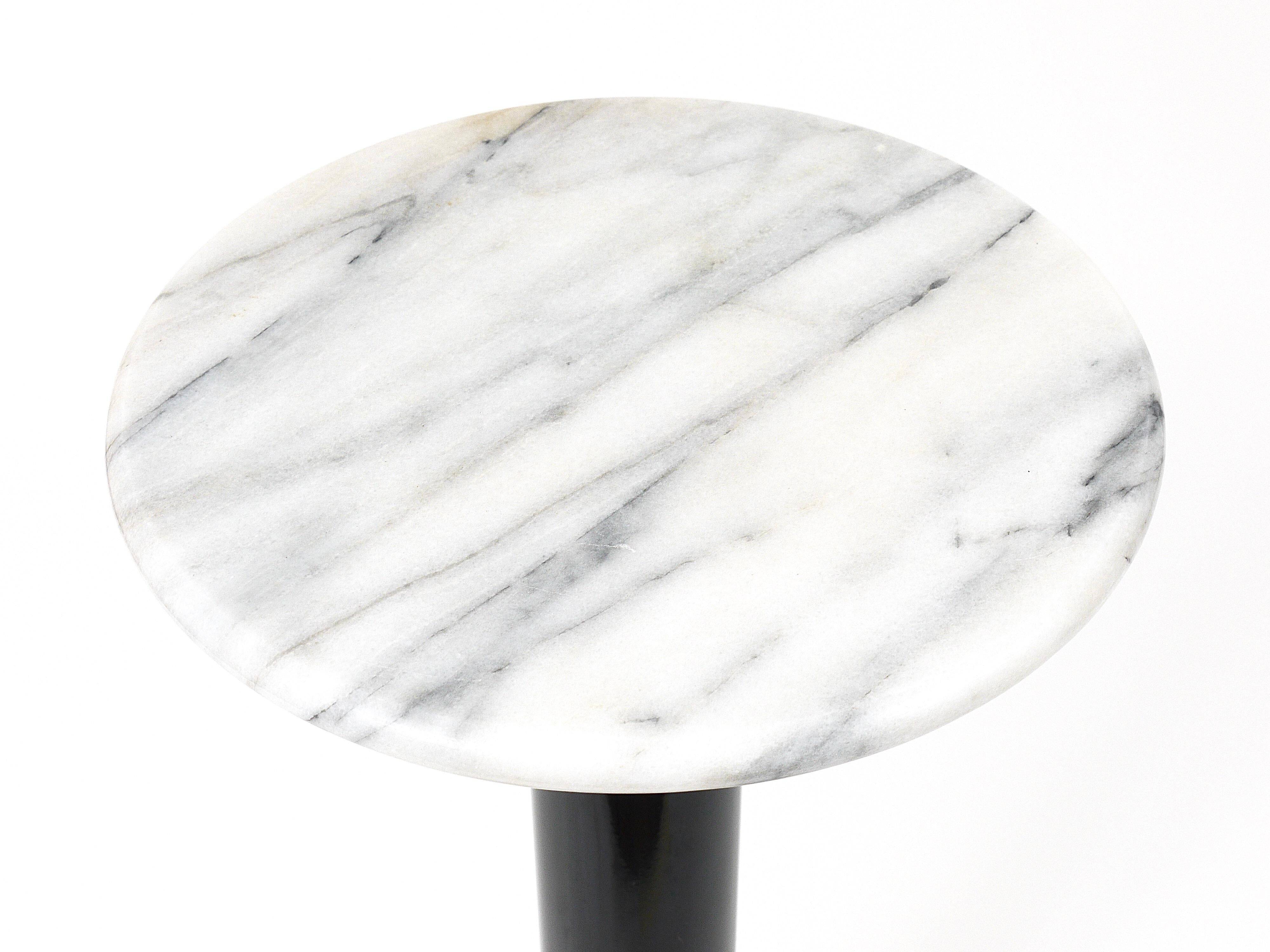 Postmodern pedestal table / plant stand in white Carrara marble, Italy, 1980s