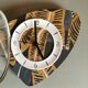 Vintage formica clock asymmetrical silent wall clock "Ochre gray black"