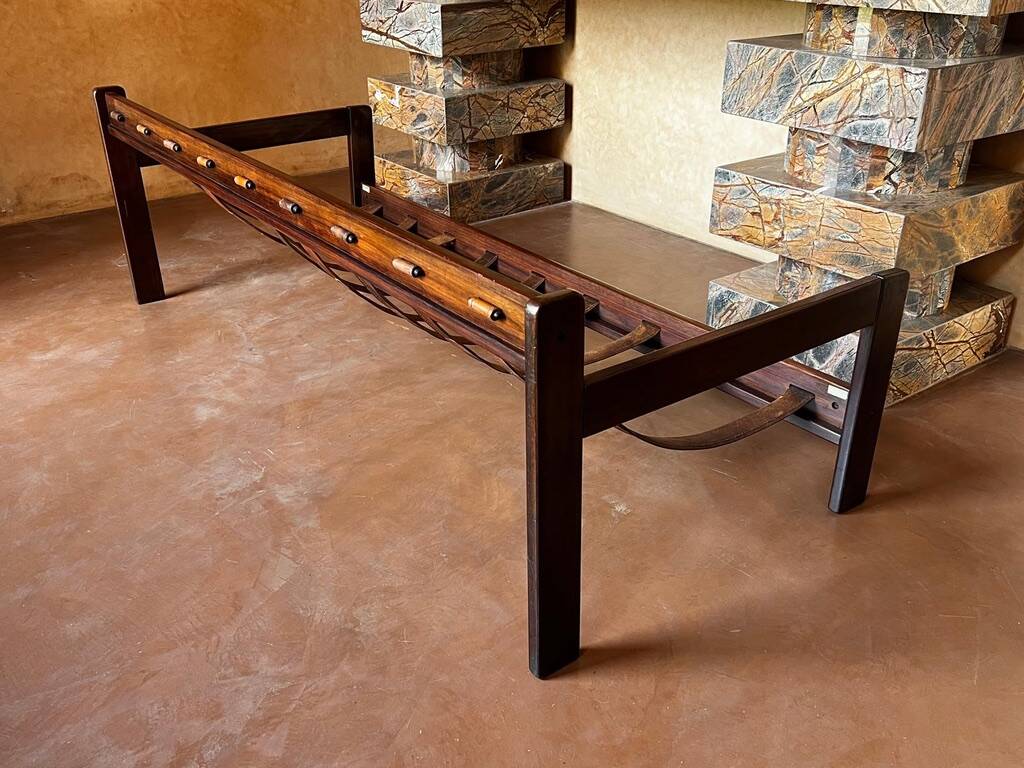 Brazilian jacaranda and leather sofa by Jean Gillon for Italma 1960