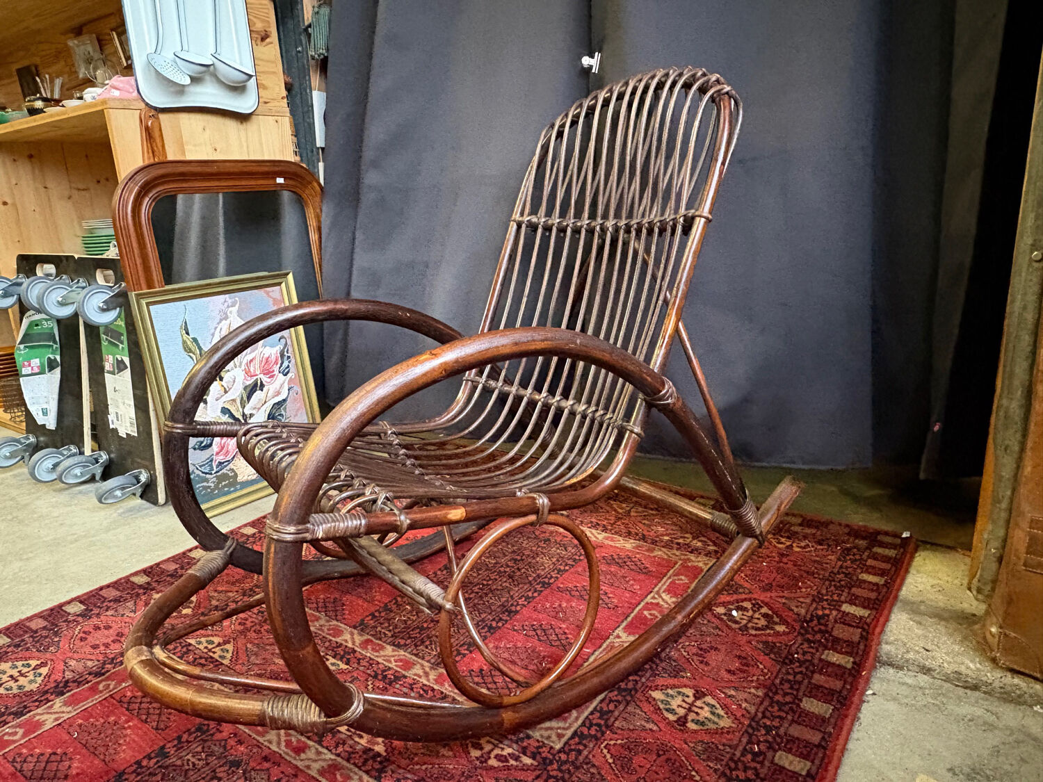 Vintage 1960s rattan rocking chair