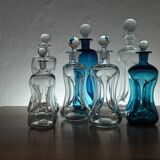 Holmegaard "Klukflasker", Set of 7 Mouth Blown Cluck Bottles or Decanters