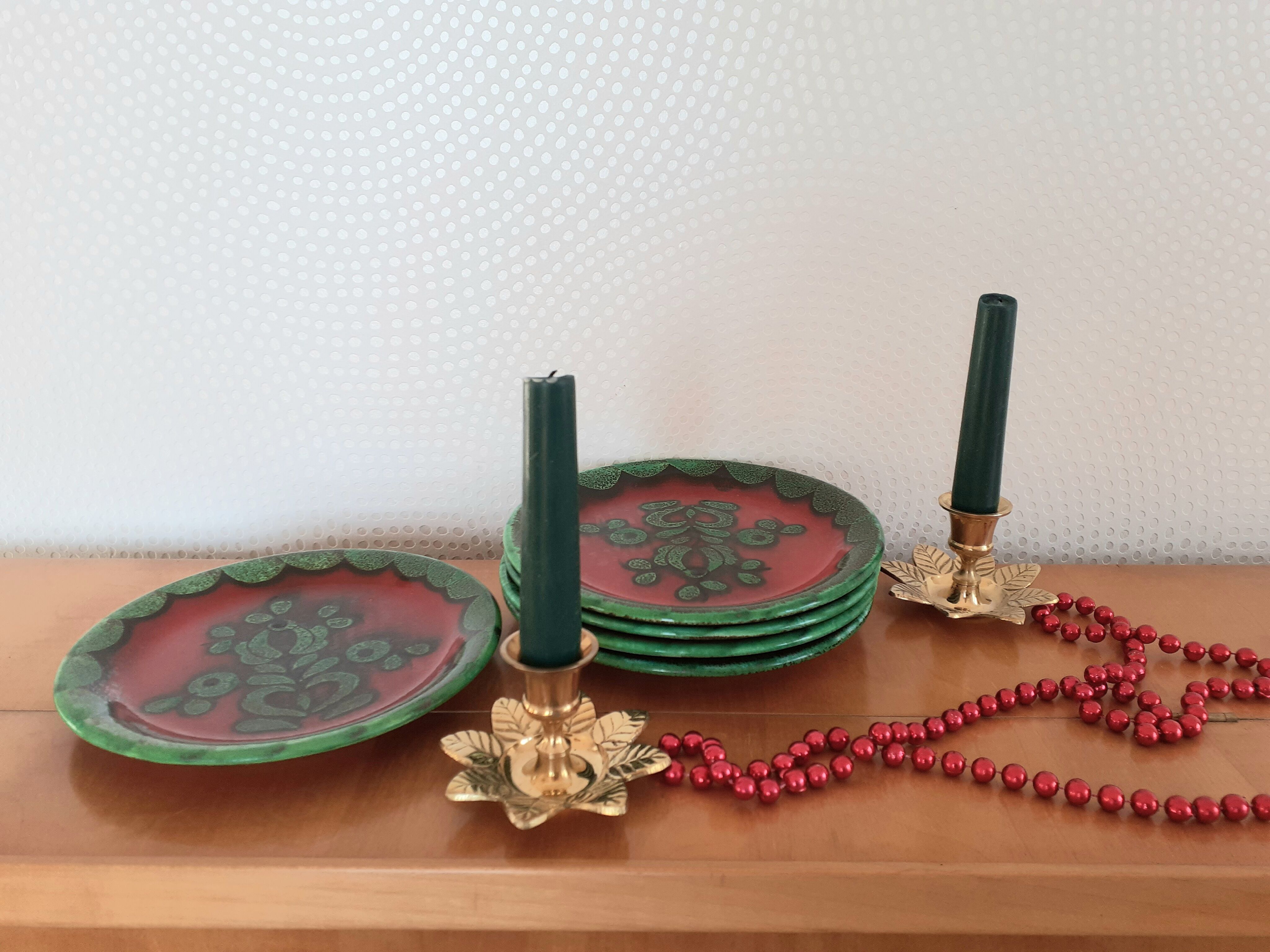 Set of 5 plates Gallo Piroschka Villeroy and Bosch green and red