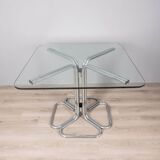 70s vintage square table in chromed metal and glass italian design
