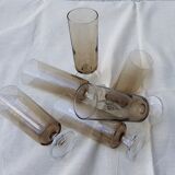 6 smoked glass champagne flutes, 70s