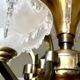 Antique Art Deco brass and glass chandelier