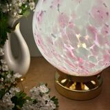 Vintage pink and white glass globe table lamp