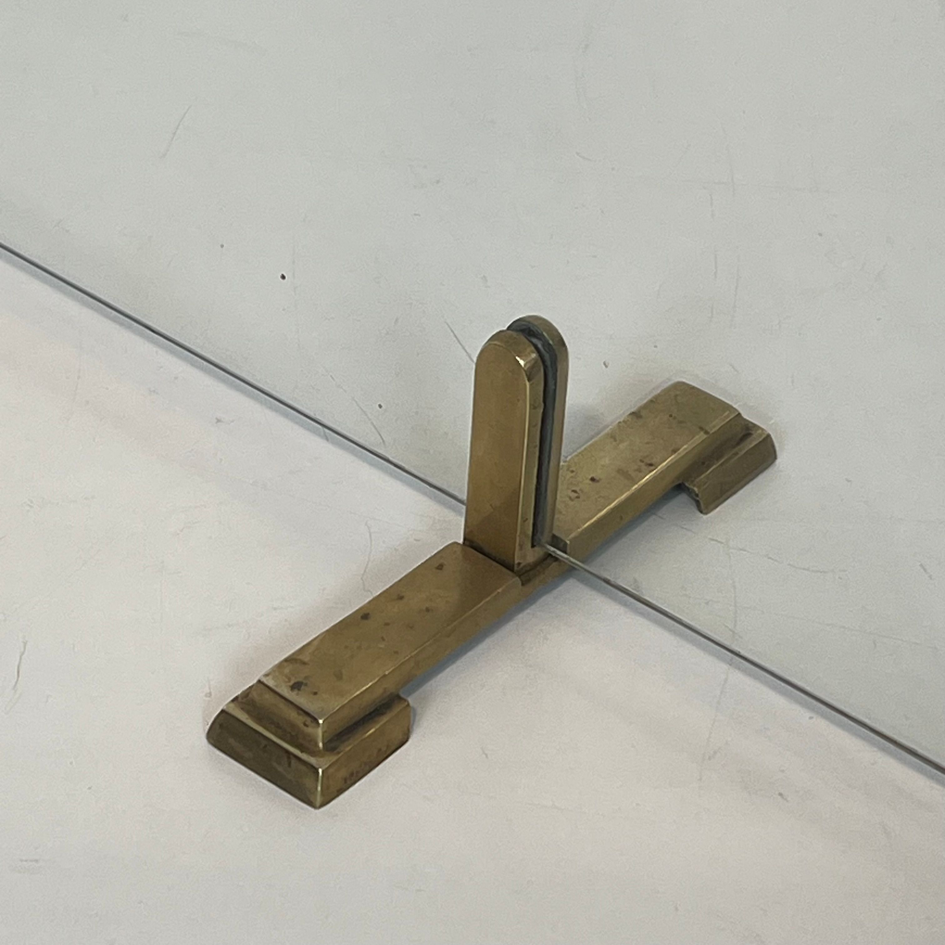 Glass and brass fire screen