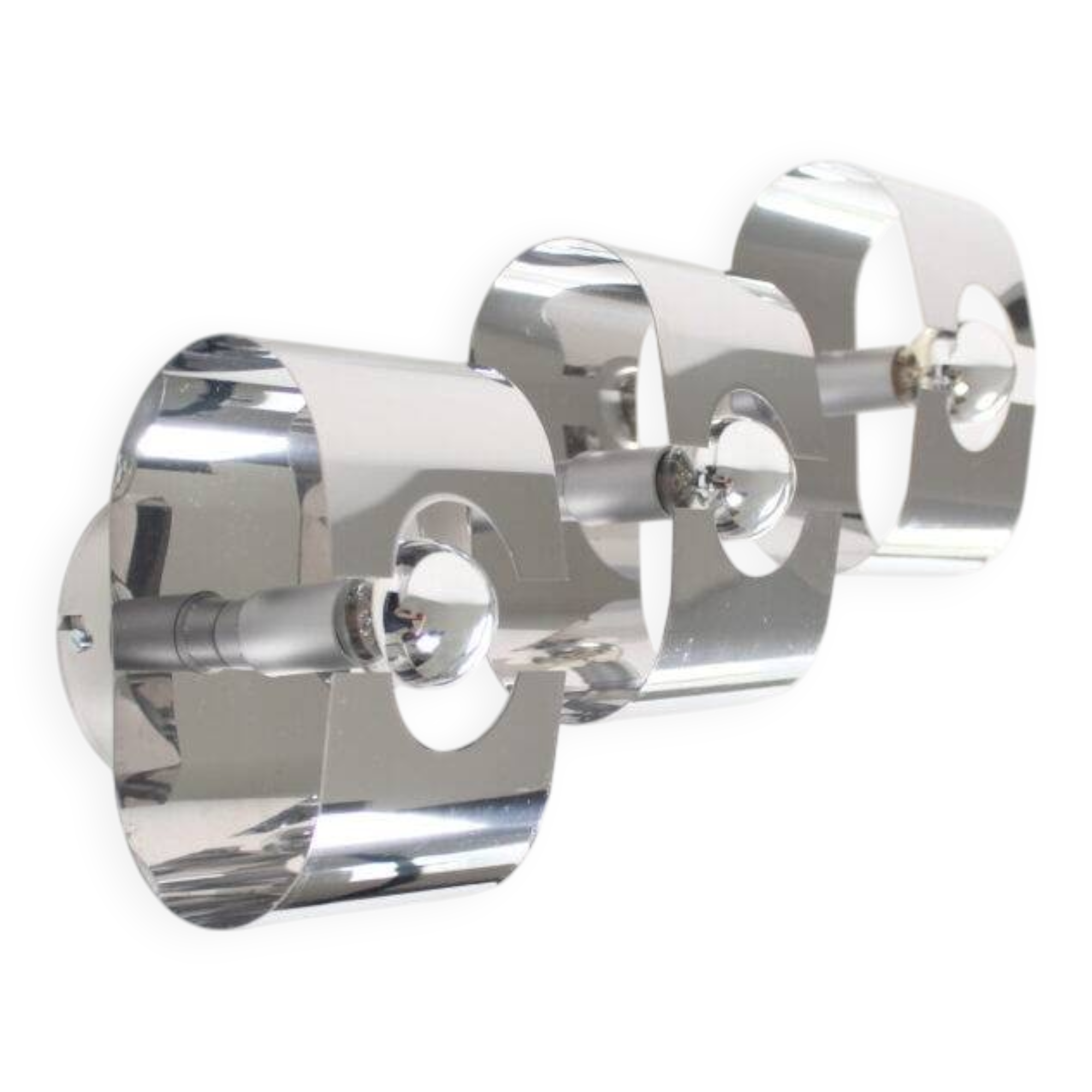Set (3) of 1980s chrome metal space age wall lamps