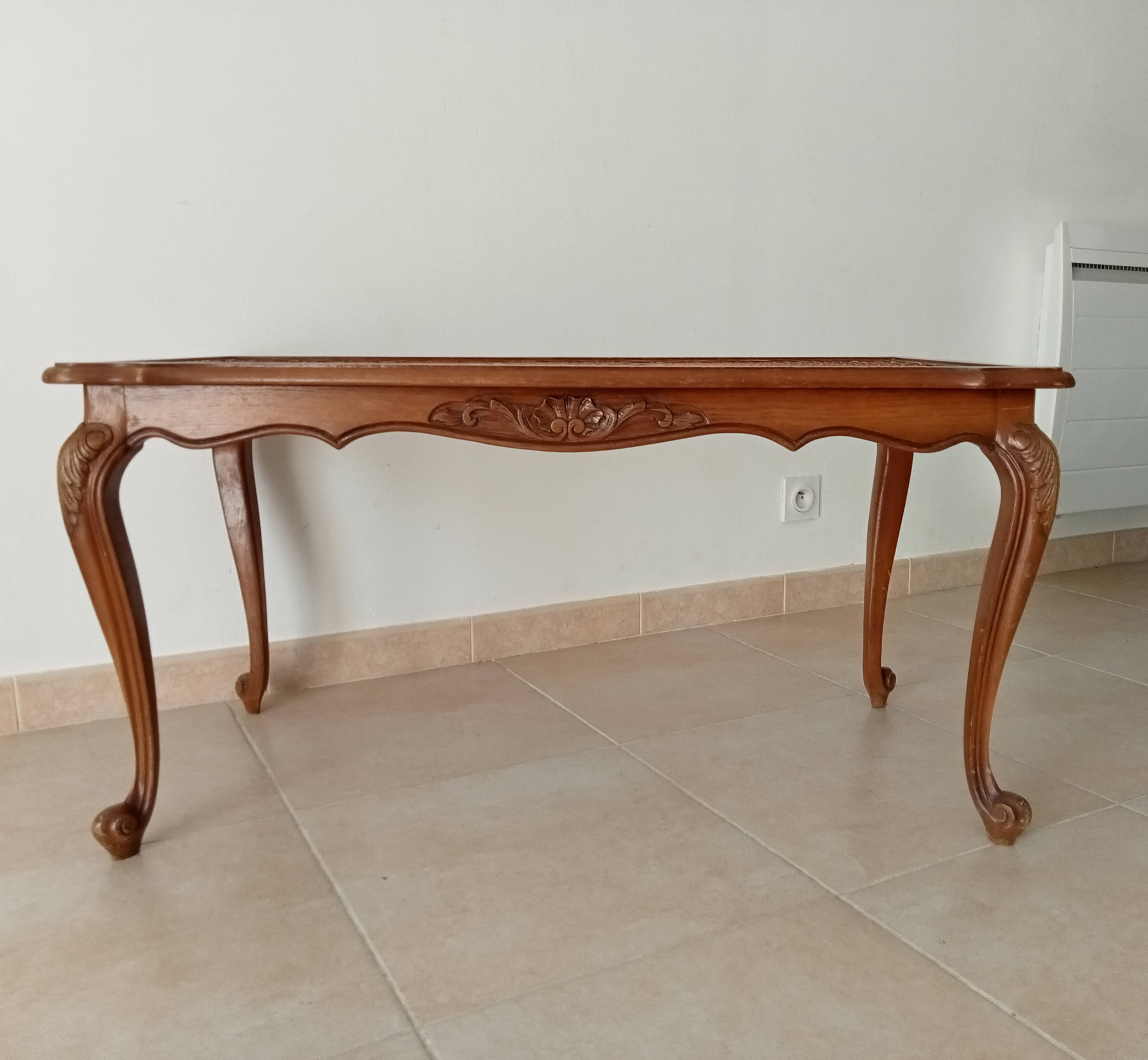 Vintage Chippendale coffee table in Louis XV style beech and rattan