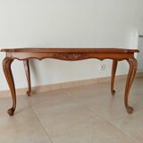 Table basse chippendale vintage en hêtre et rotin style Louis XV