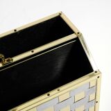 1980s newspaper rack made of brass and wood in Hollywood Regecy design