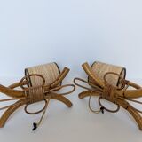 Pair of Louis Sognot rattan wall lights