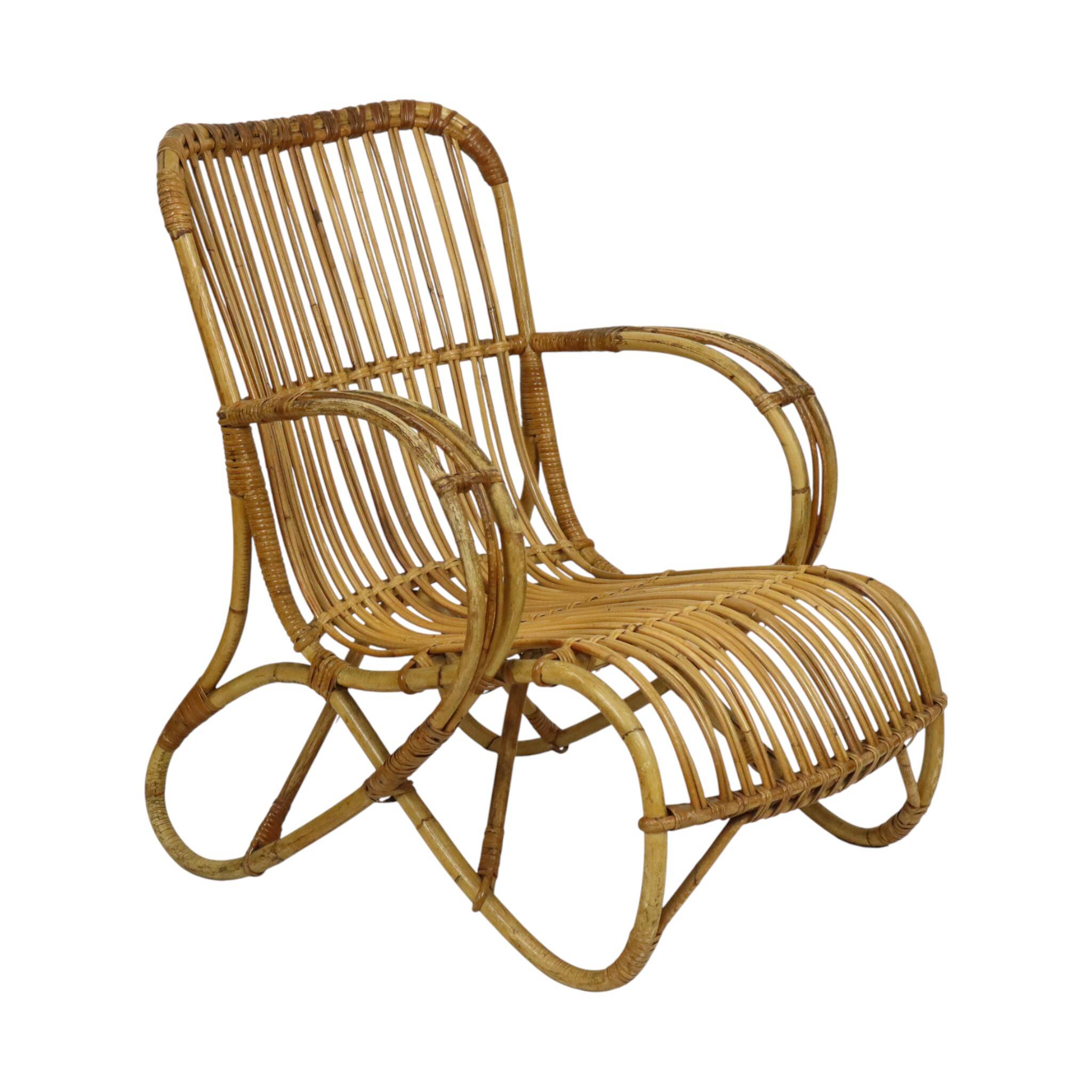Vintage Rattan Lounge Chair Armchair Rohé Noordwolde