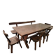 Set table, 4 chairs and a brutalist bench in the Regain style.