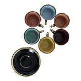 Porcelain coffee set - Porcelac - 6 cups + saucers - black and colors