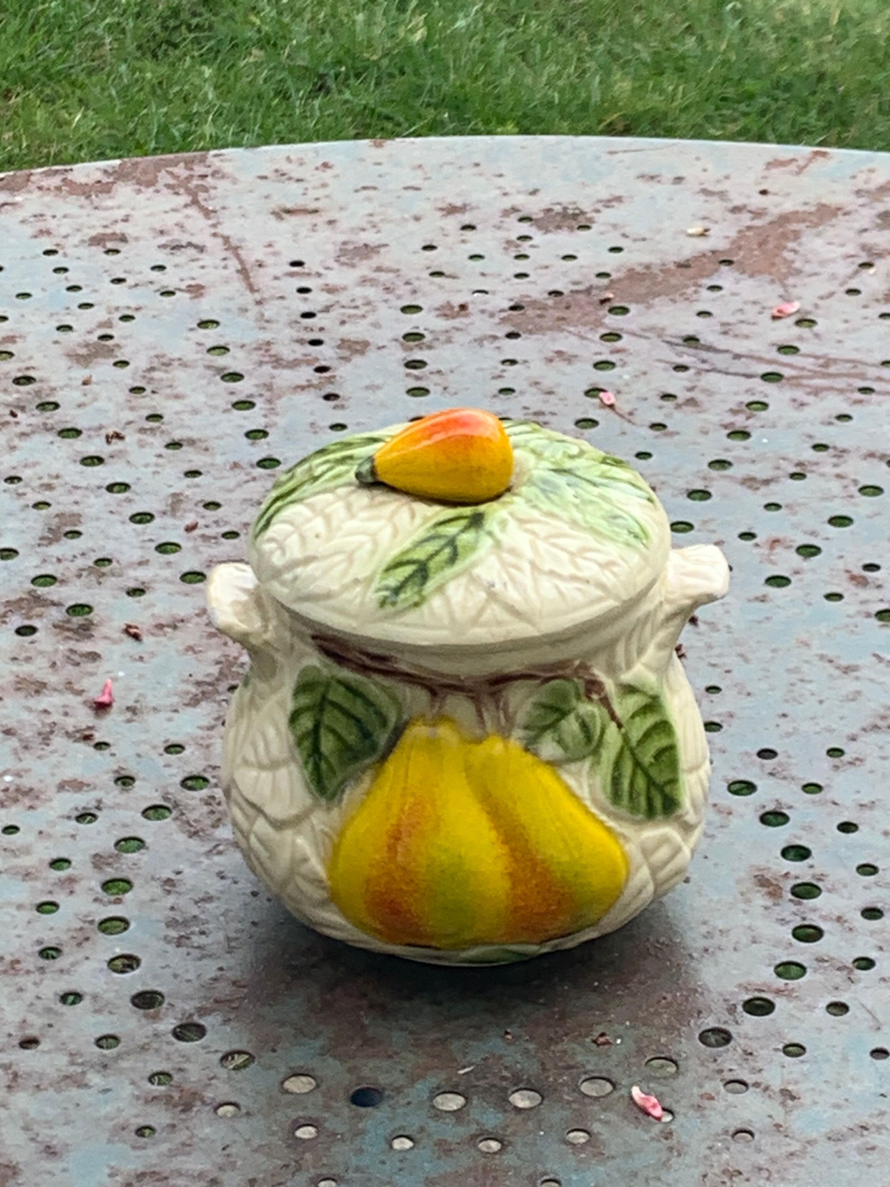 Slurry pattern pears and vintage glazed ceramic grape