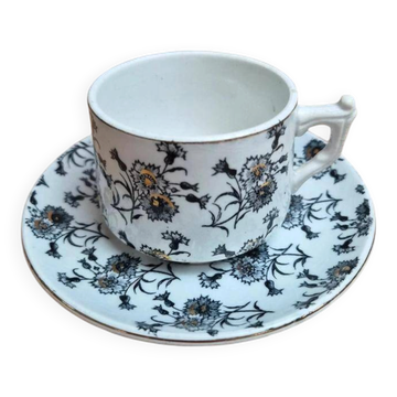 Old Gien cup and saucer – ironstone – golden floral decoration