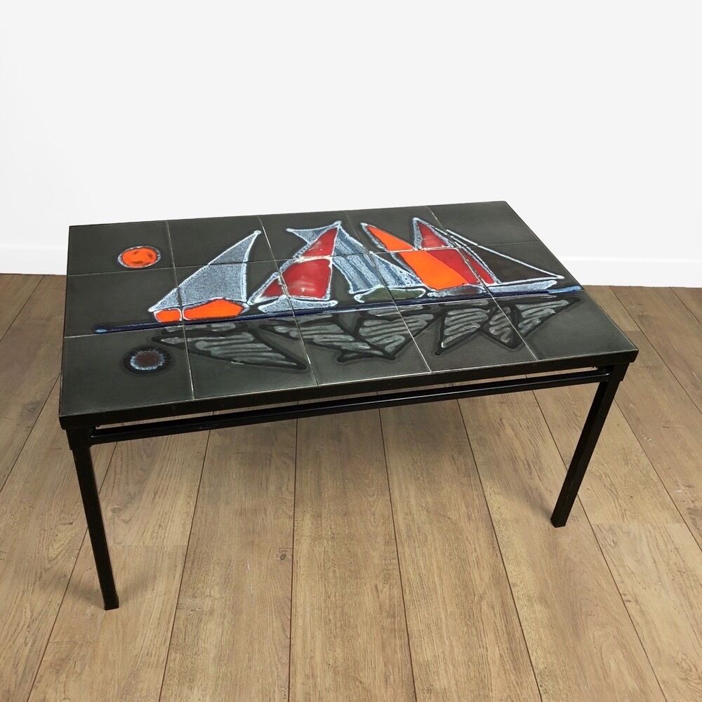 Ceramic coffee table design décor sailboats 1960