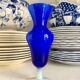 Blue and white opaline vase