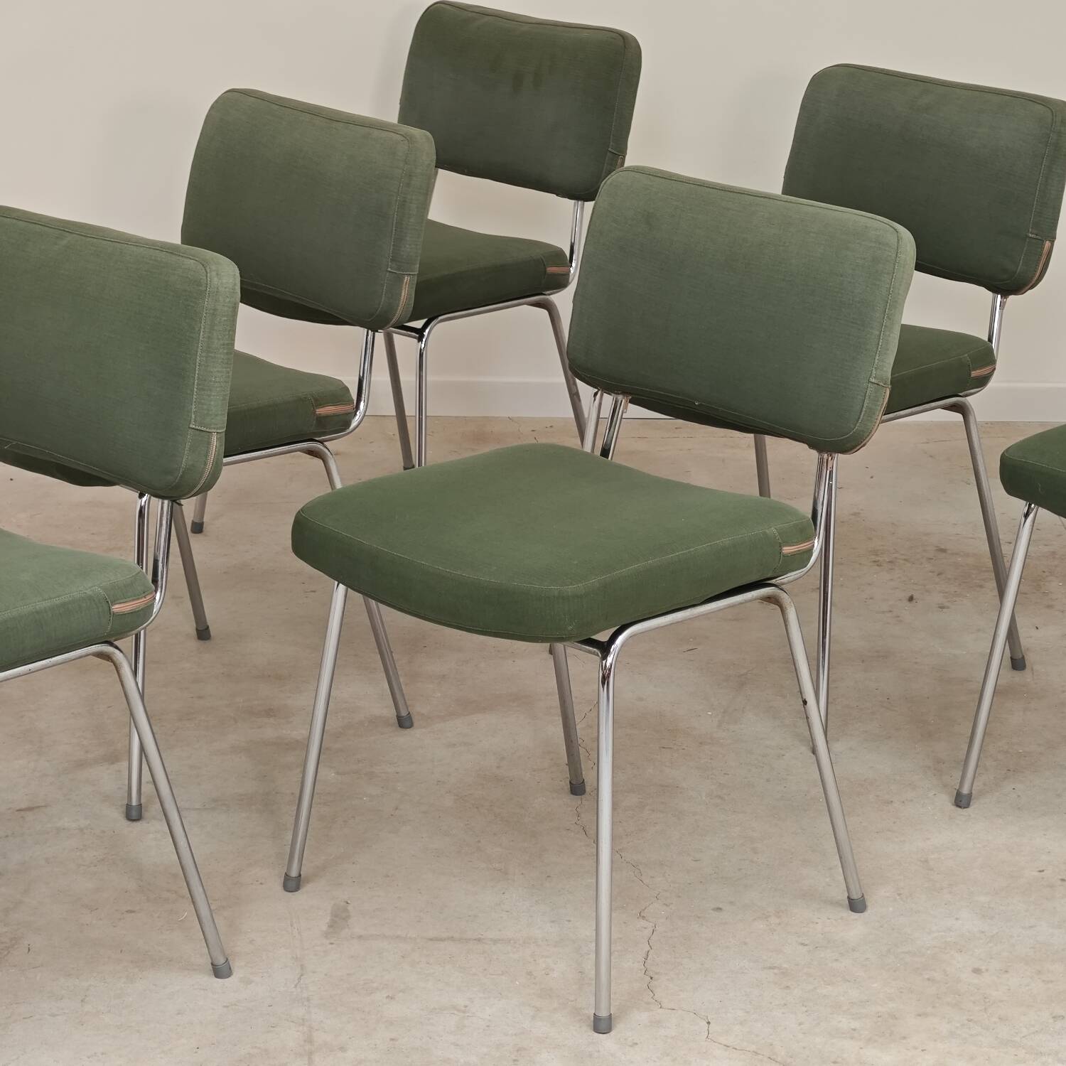 André Simard green velvet chairs for Airborne 1960, set of 6