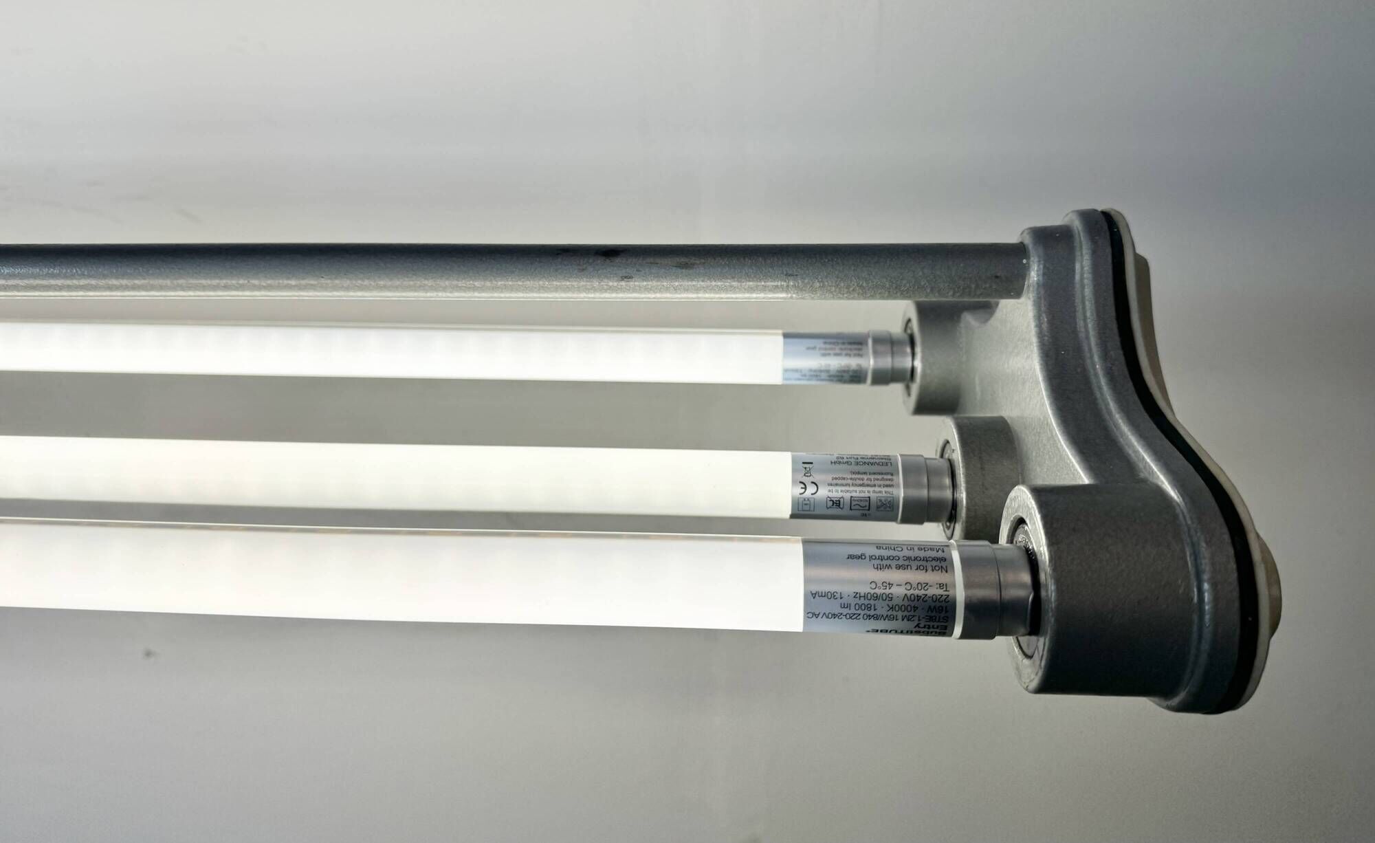 Grey Industrial Hanging Tube Light from Polam Gdansk, 1970s