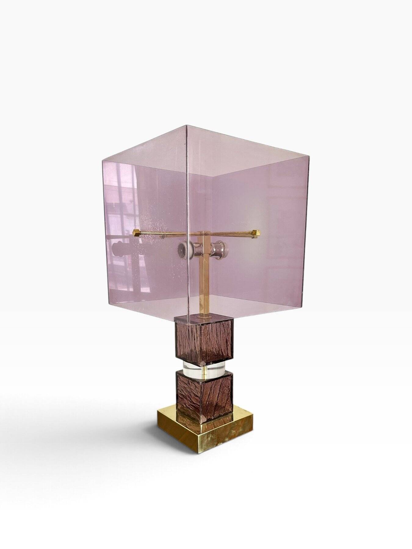 Lampe Attr. à Romeo Rega en lucite et laiton, 1970