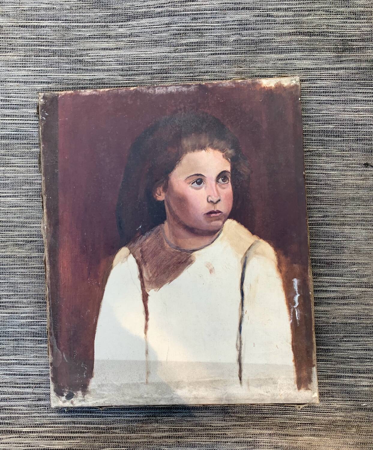 Portrait oil on old canvas