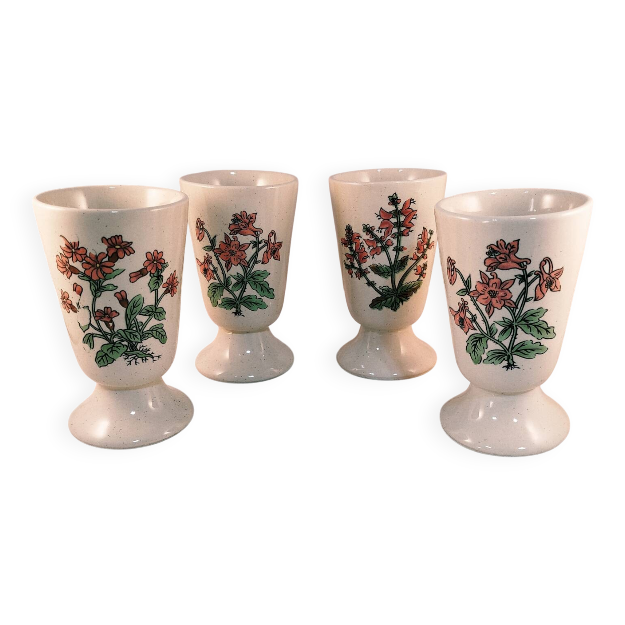 4 flowering stoneware mazagrans, 1970s