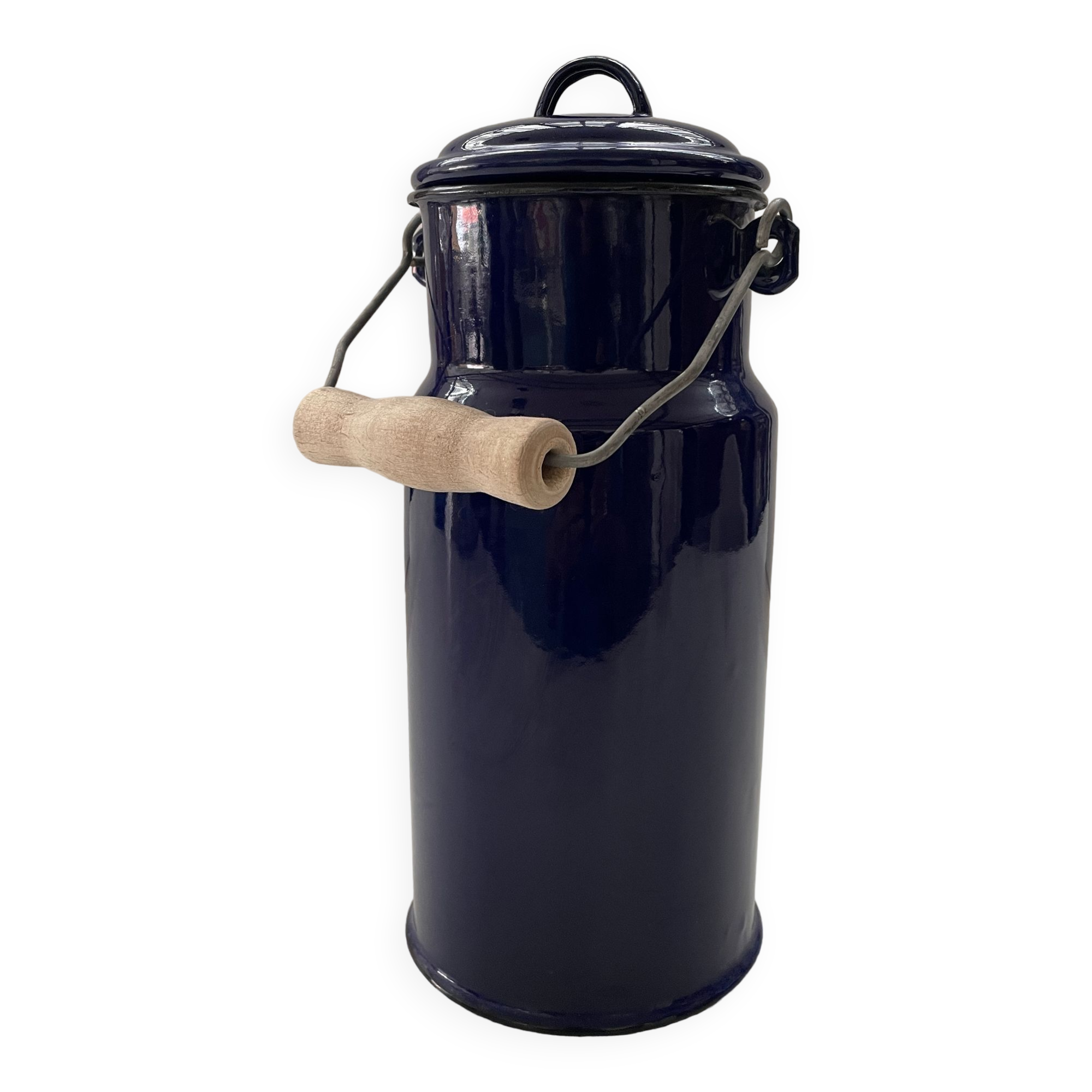 Blue enamelled milk jug