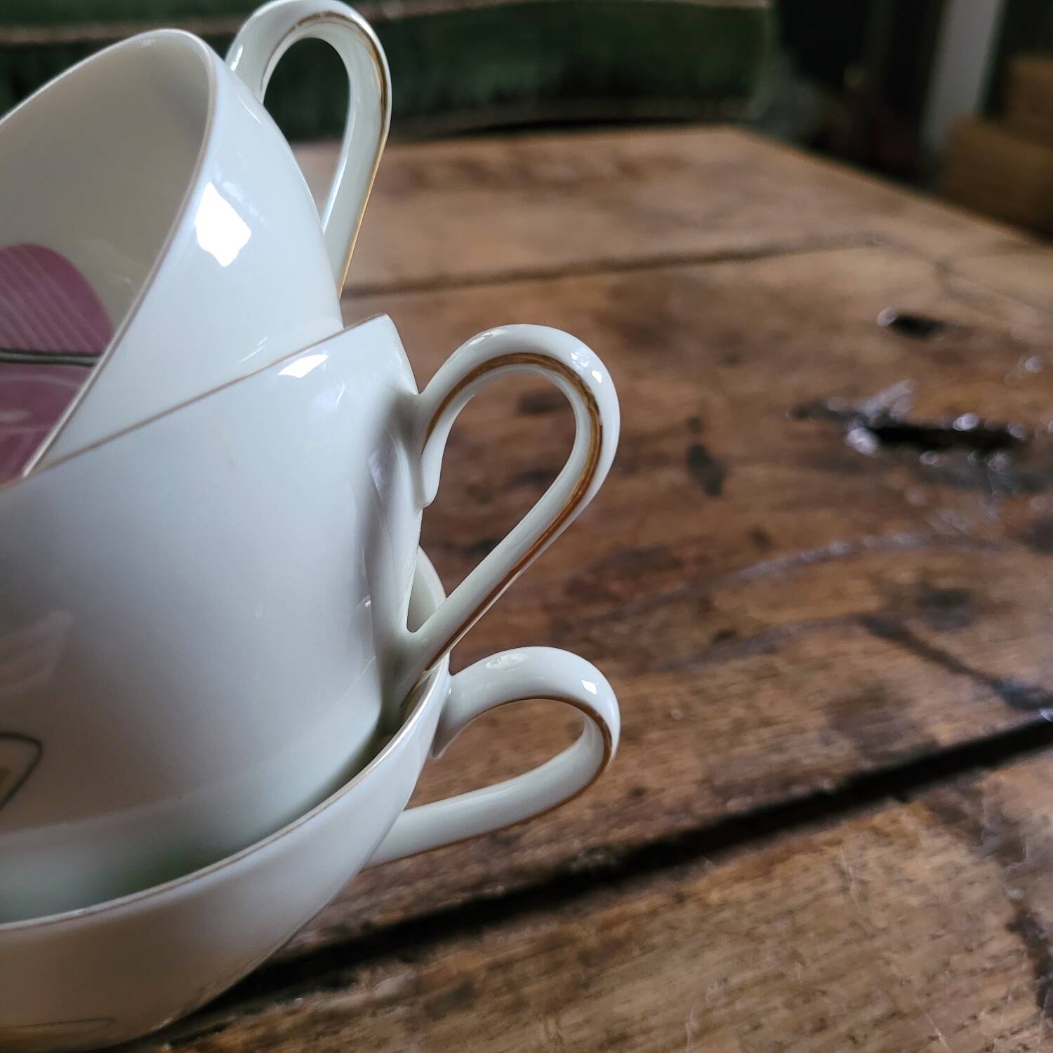 3 Bavaria Winterling porcelain cups – 1950s pink and green decor
