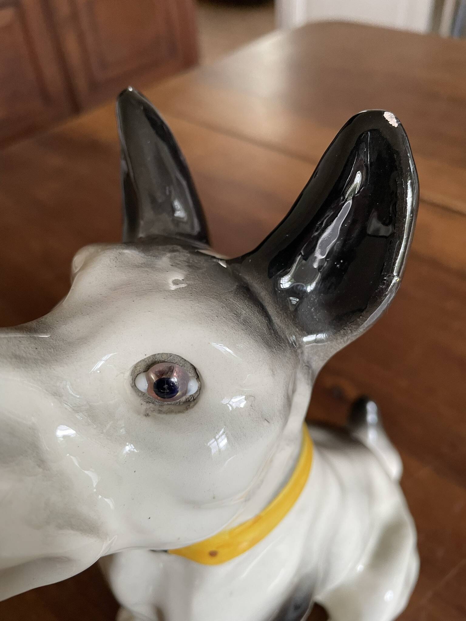 DESVRES earthenware dog with sulphide eyes, 1950