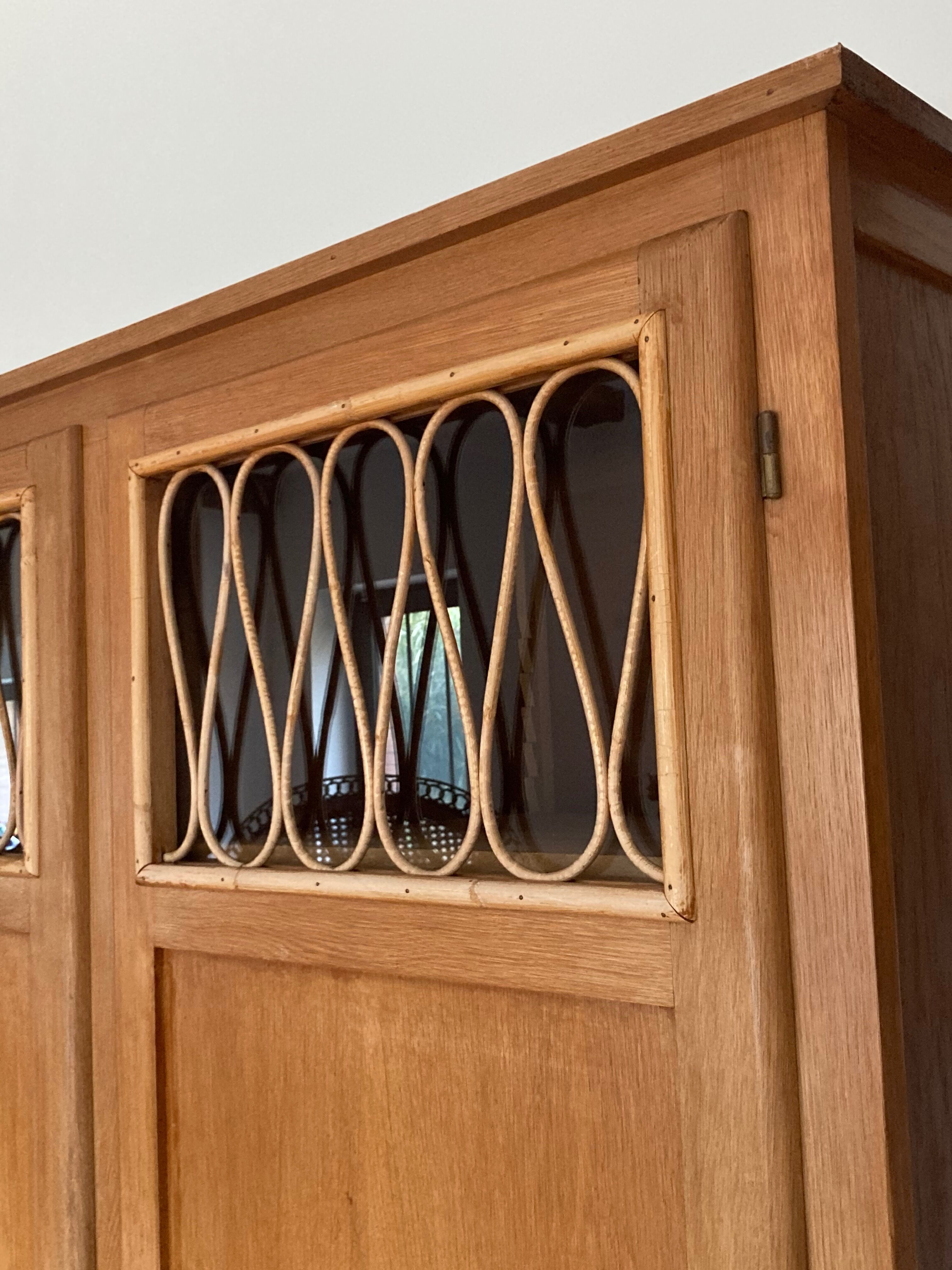 Wood and rattan cabinet 1950