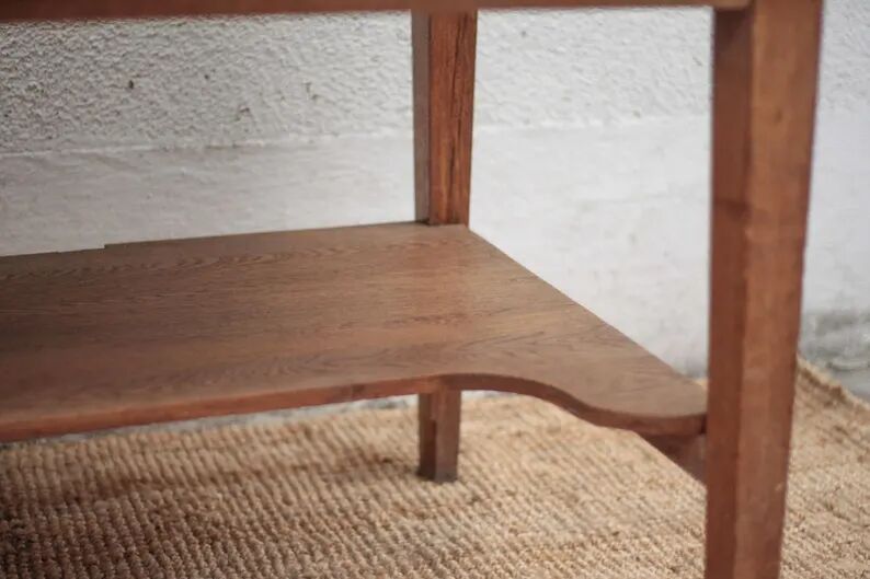 Antique oak kitchen table, office or work table, wooden furniture, decor, 19th century.