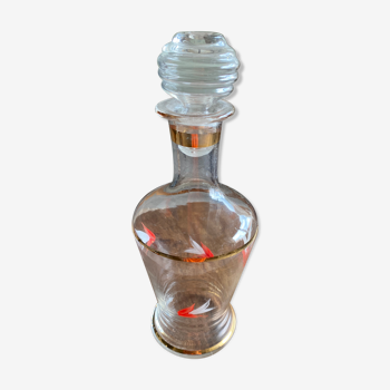 Carafe à liqueur dorure peint main de feuilles rouge