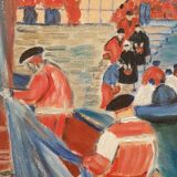 Oil on canvas "Breton fishermen" signed Gene.
