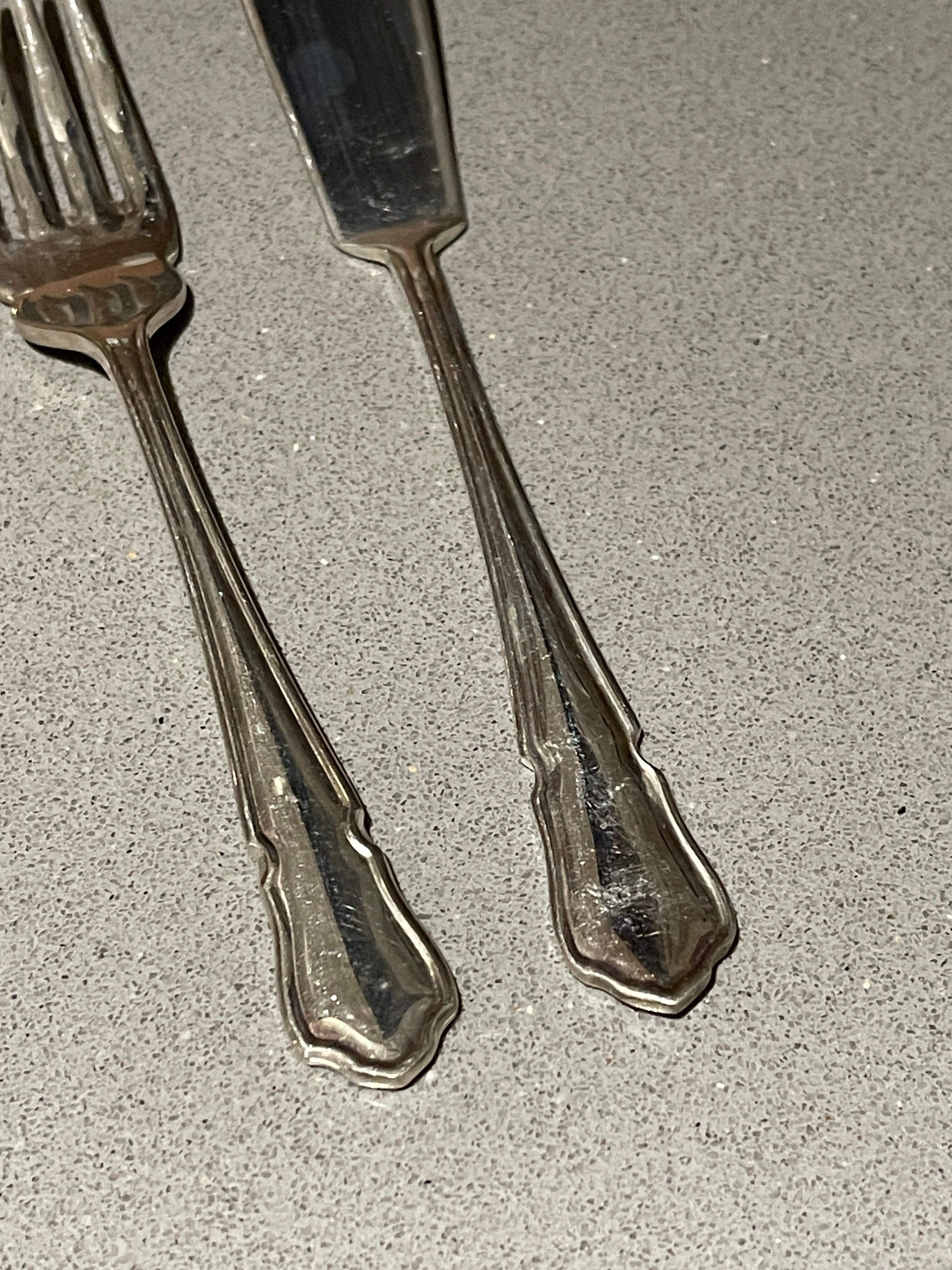 Table Knife Fork Silver Plated Set of Cutlery 37 England Antique Art Deco