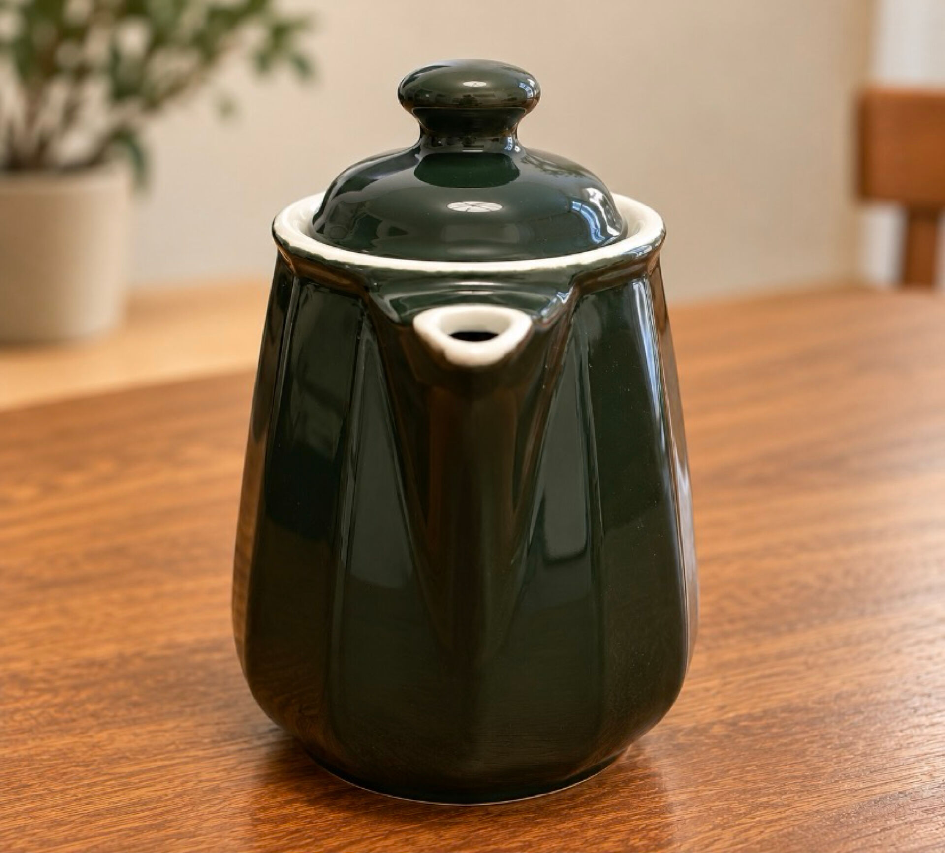 Vintage bistro jug in bottle green porcelain
